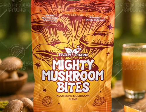 Farm to Pharm Mighty Mushrooms Gummies Pouch Design